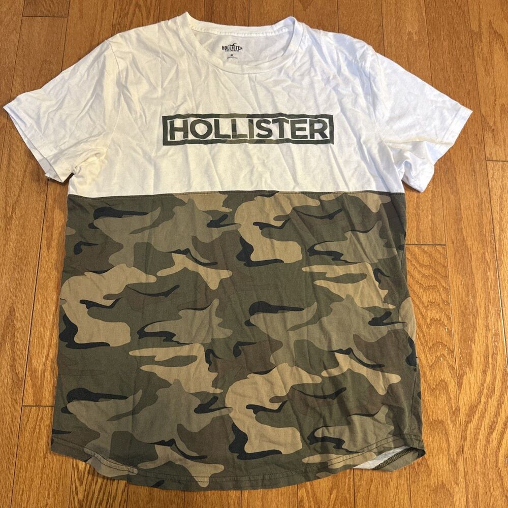 Hollister Shirt White Light Camo Graphic Size XL Short Sleeve